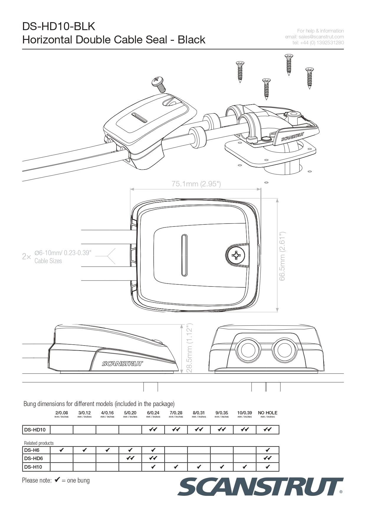 Scanstrut Dual Cable Seal - 6-10mm