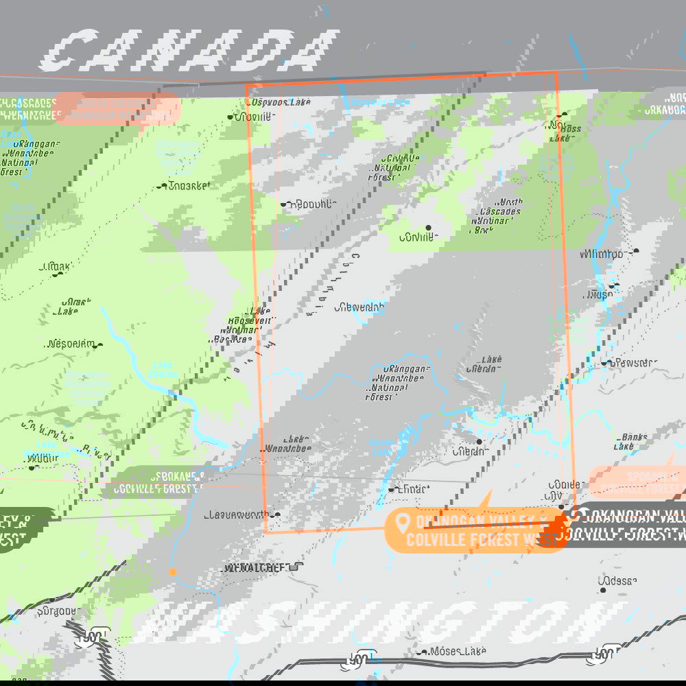 Okanogan Valley & Colville Forest West, Washington State - Destination Map