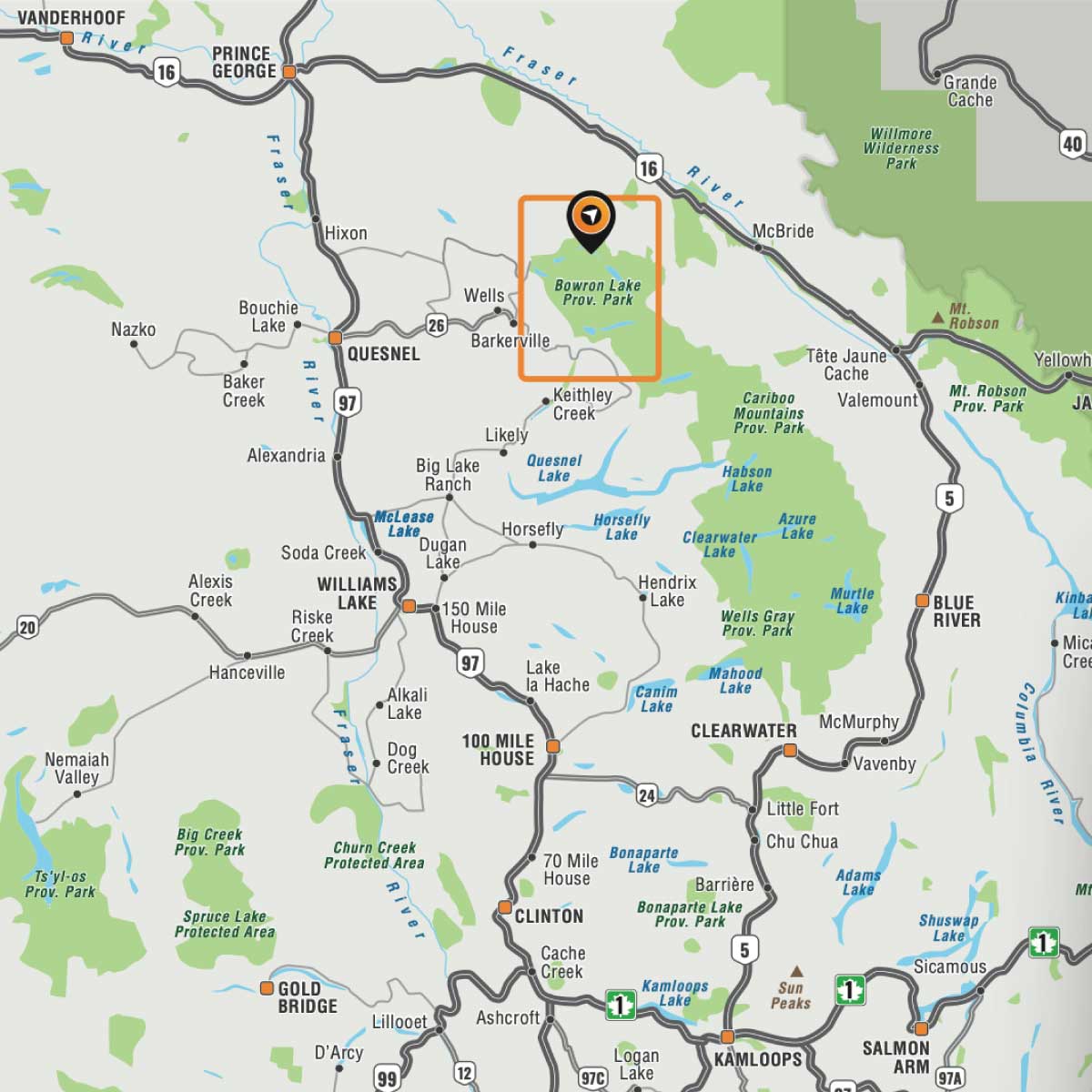 Bowron Lake Provincial Park BC - Destination Map