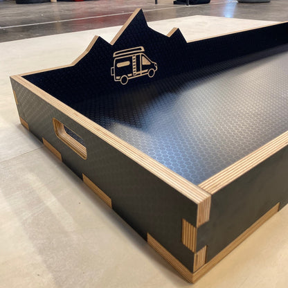 Black Hex-Plywood Slide Out Storage Tray for Bikes, Boards and Gear