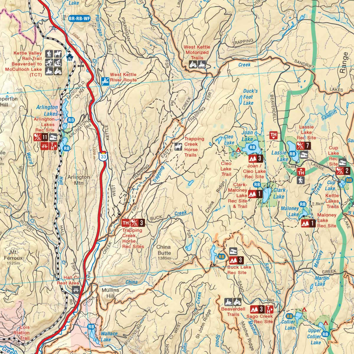 Okanagan Valley & Shuswap BC - Recreation Map
